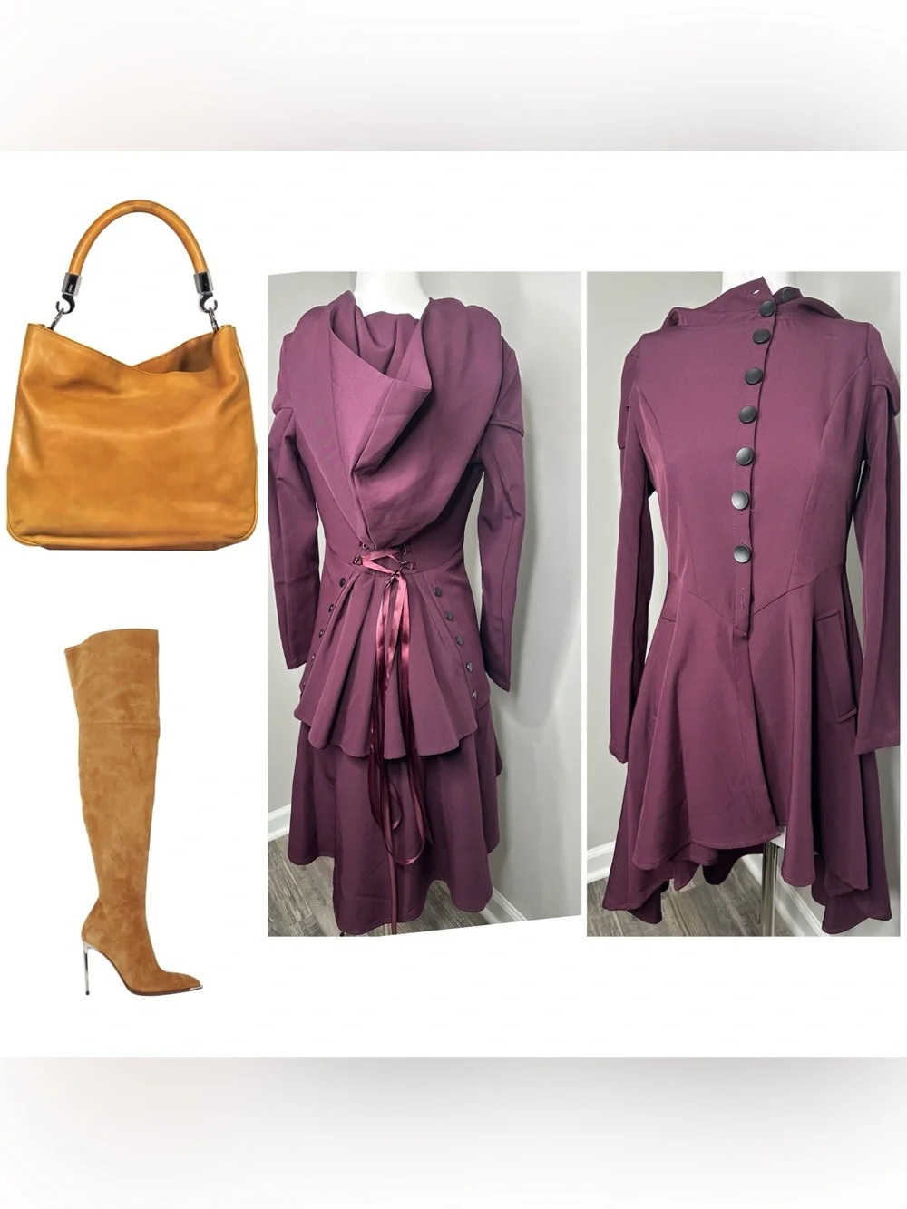 Fashion Plum Asymmetric lace -Back jacket /dress with Hood-nwot- small